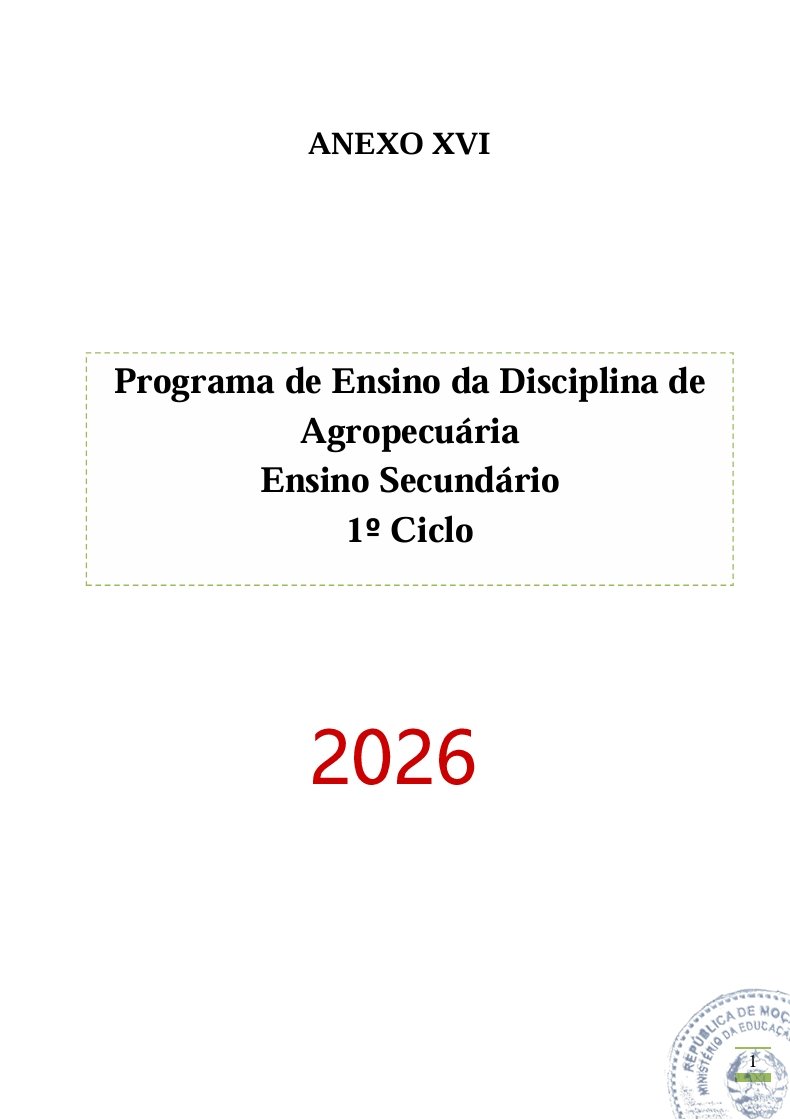 Programa de Ensino de Agropecuária do 1º Ciclo do Ensino Secundário (Novo 2026)