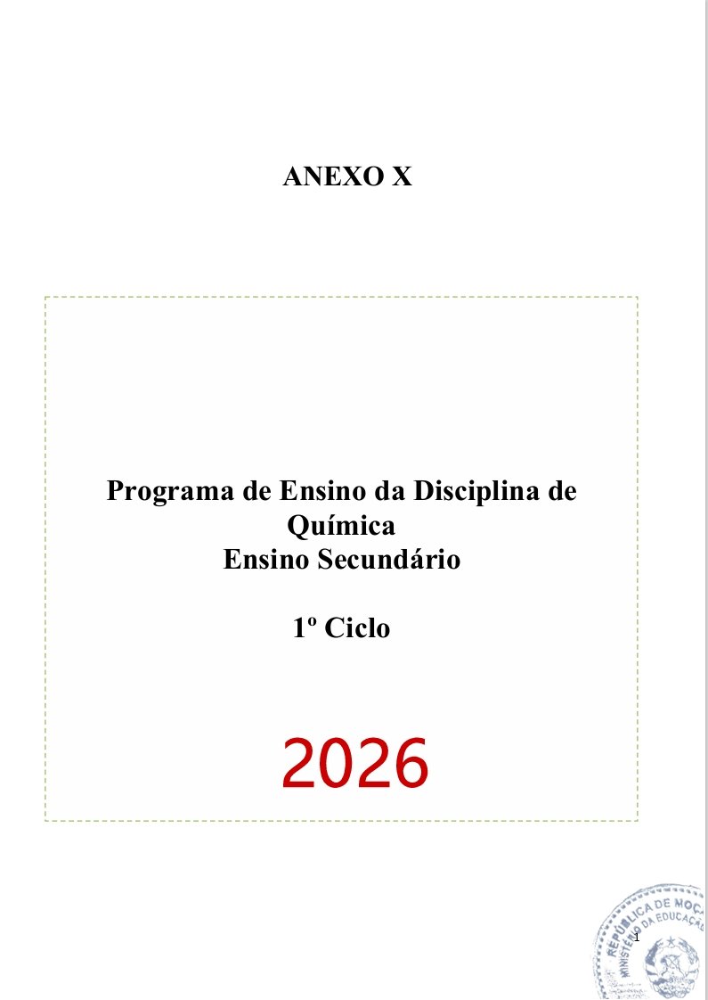 Programa de Ensino de Química do 1º Ciclo do Ensino Secundário (Novo 2026)