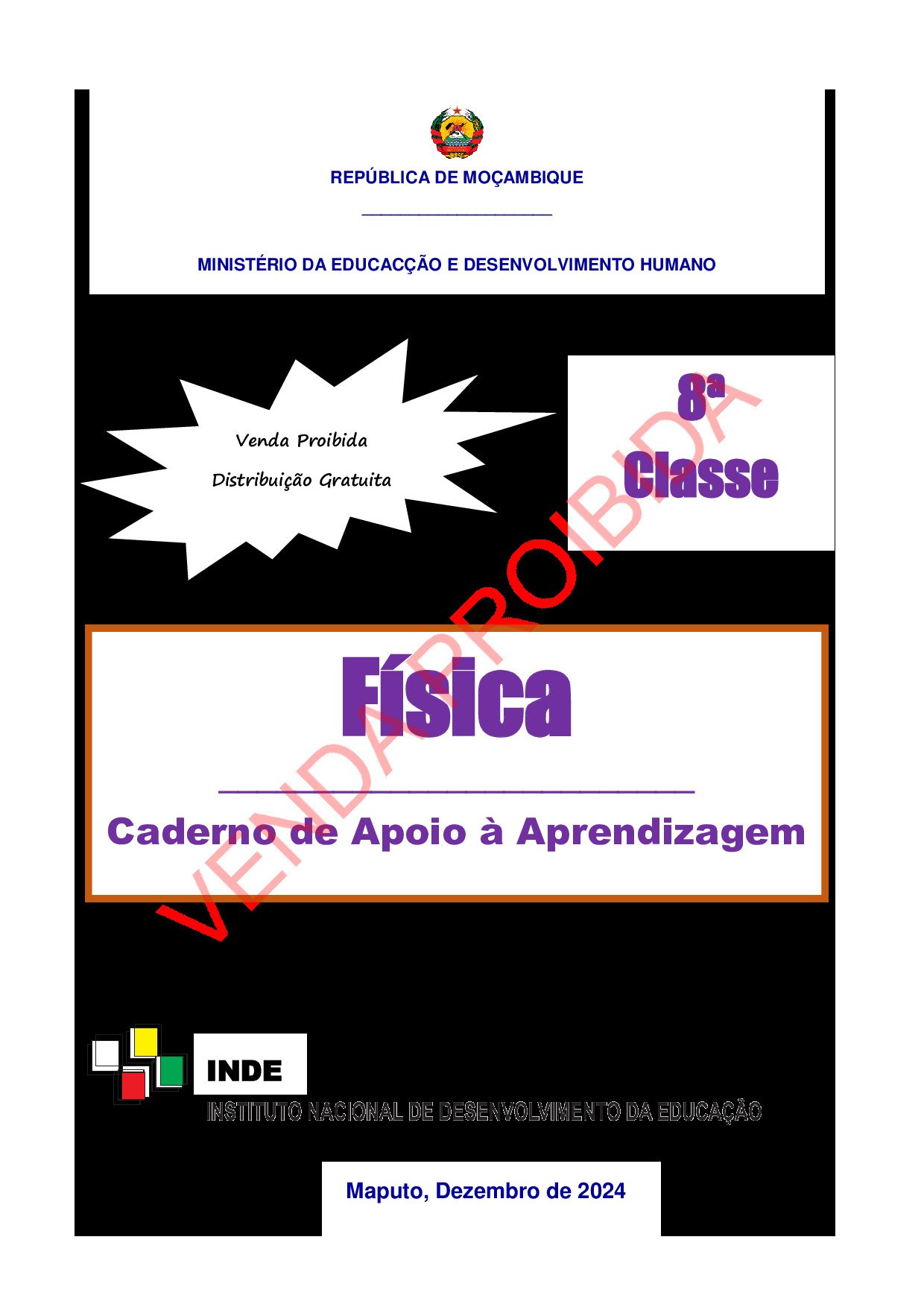 Física da 8ª Classe (Caderno de Apoio à Aprendizagem – INDE Moçambique; 2024) em PDF