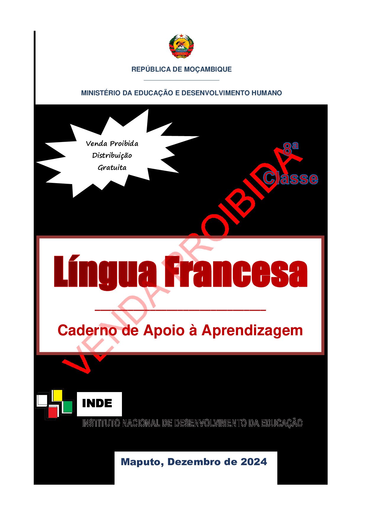 Francês da 8ª Classe (Caderno de Apoio à Aprendizagem – INDE Moçambique; 2024) em PDF
