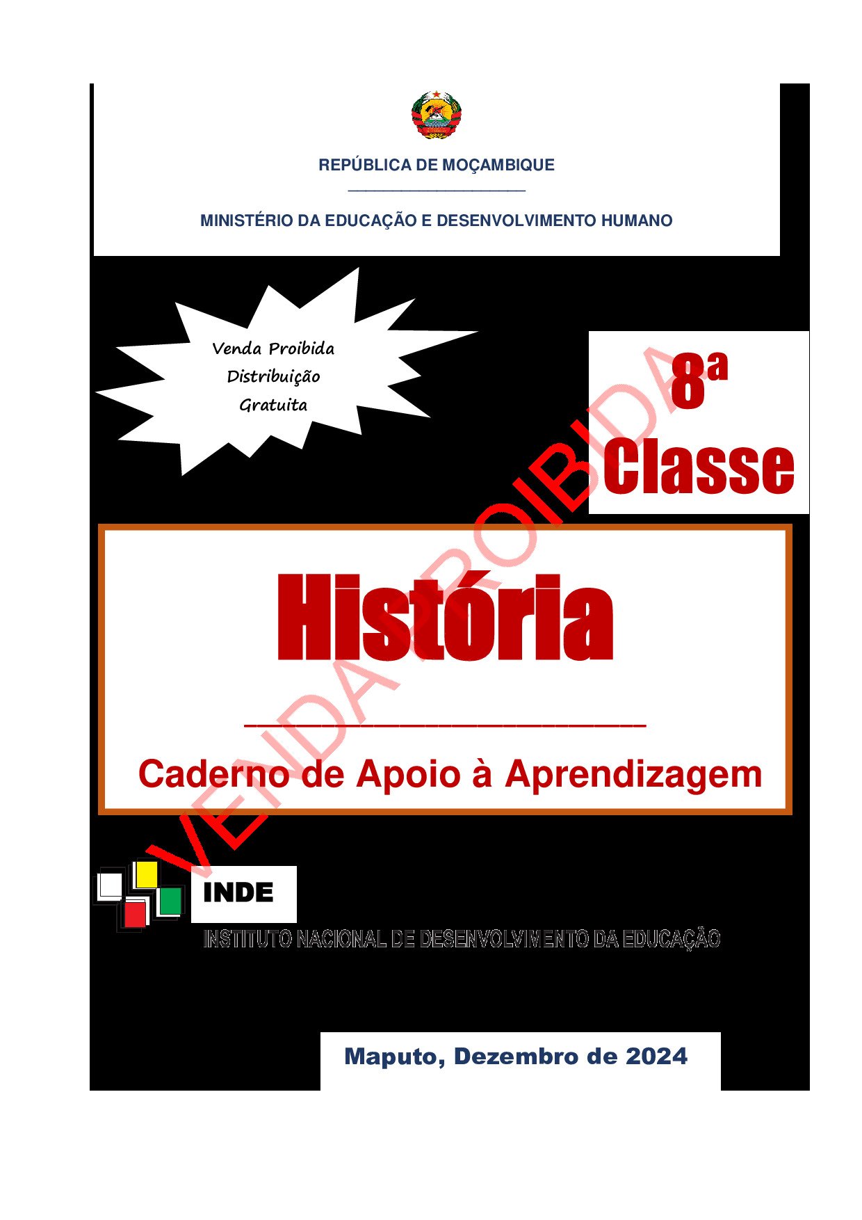 História da 8ª Classe (Caderno de Apoio à Aprendizagem – INDE Moçambique; 2024) em PDF