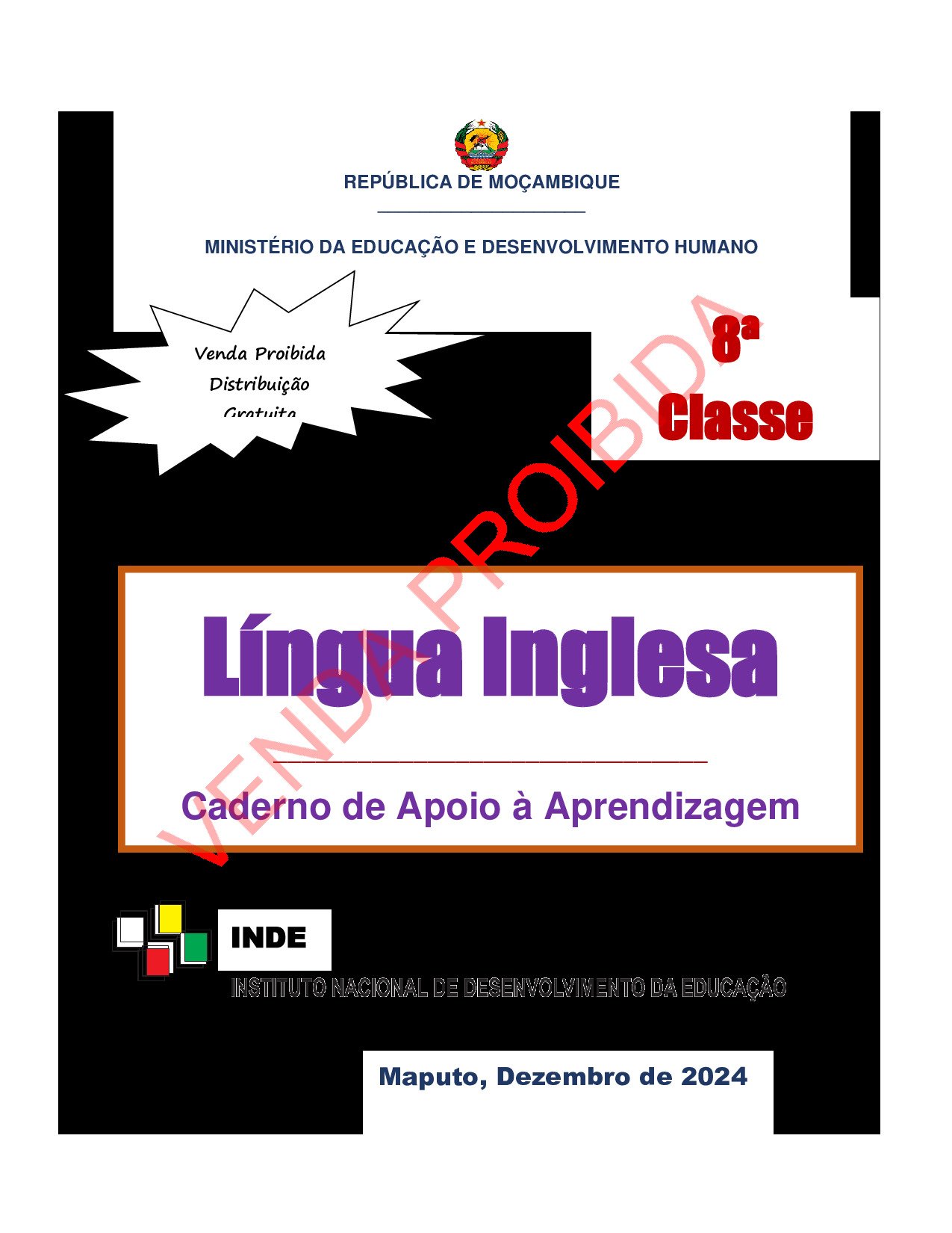 Inglês da 8ª Classe (Caderno de Apoio à Aprendizagem – INDE Moçambique; 2024) em PDF