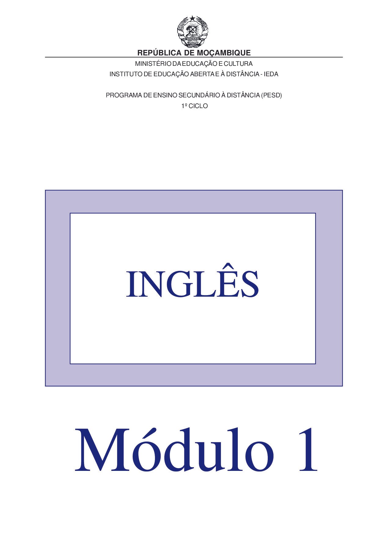 Inglês da 9ª Classe (Material de estudo do PESD Antigo – Moçambique) Modulo 1 em PDF