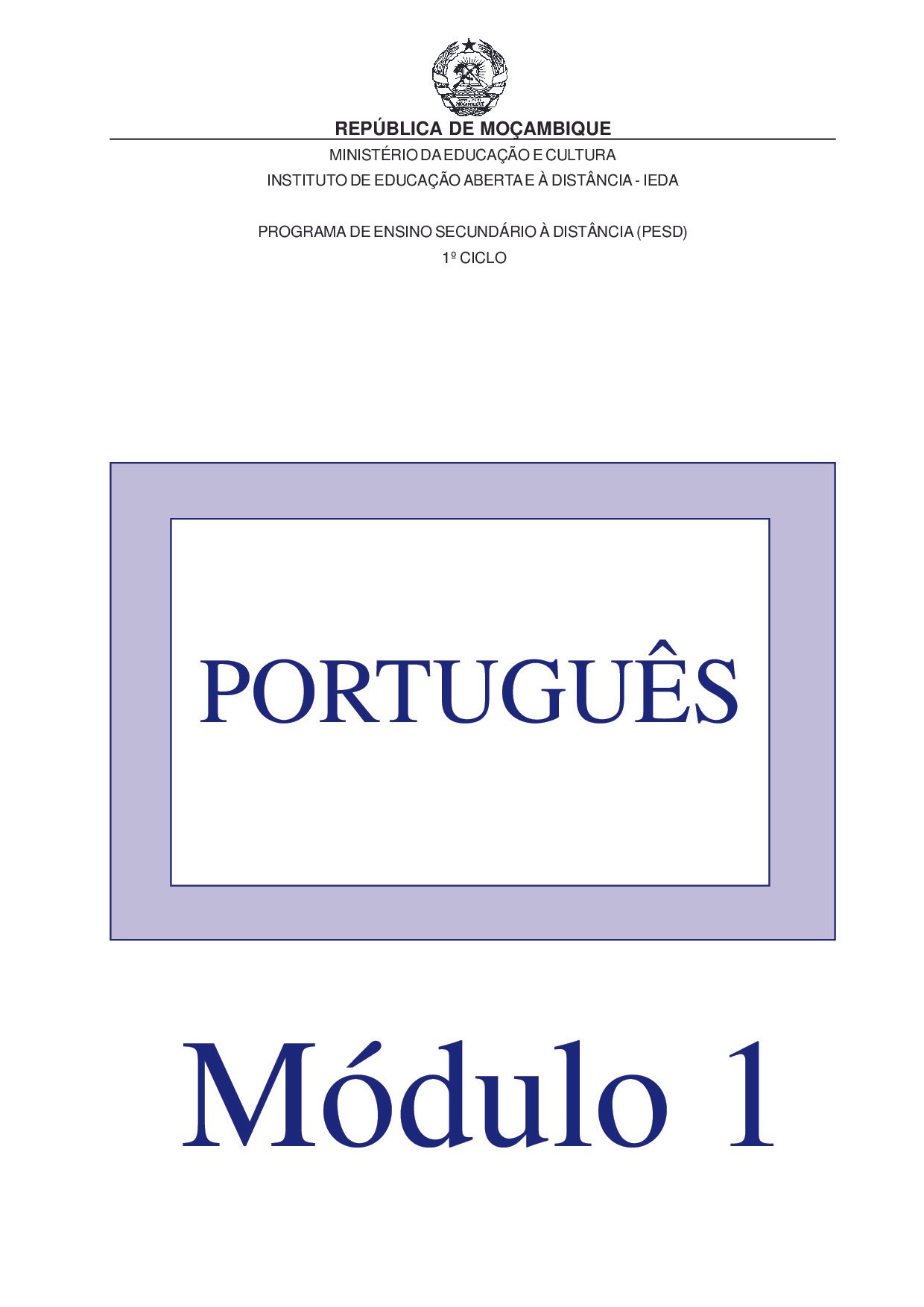 Português da 9ª Classe (Material de estudo do PESD Antigo – Moçambique) Modulo 1 em PDF