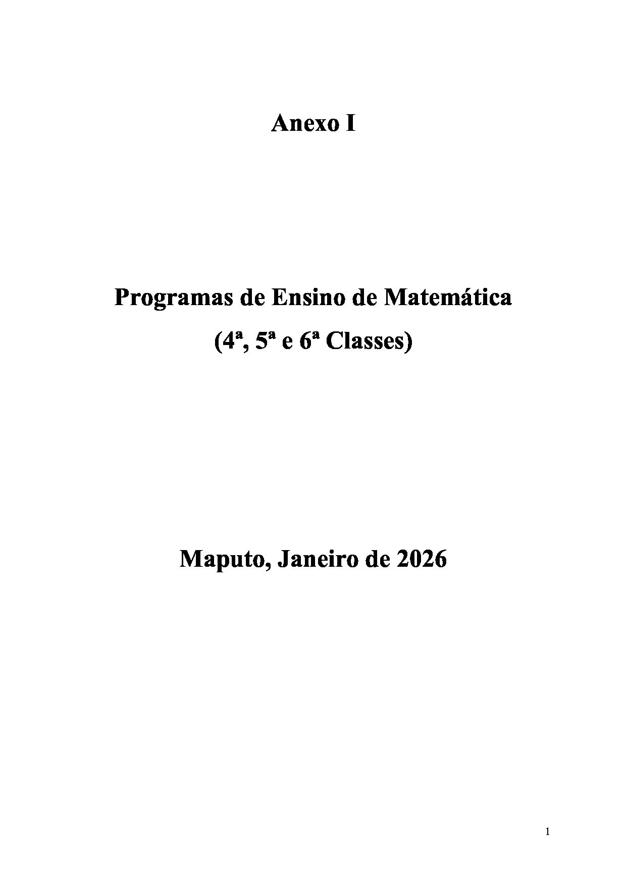 Programas de Ensino de Matemática (4ª; 5ª e 6ª Classes – Moçambique) Baixar em PDF