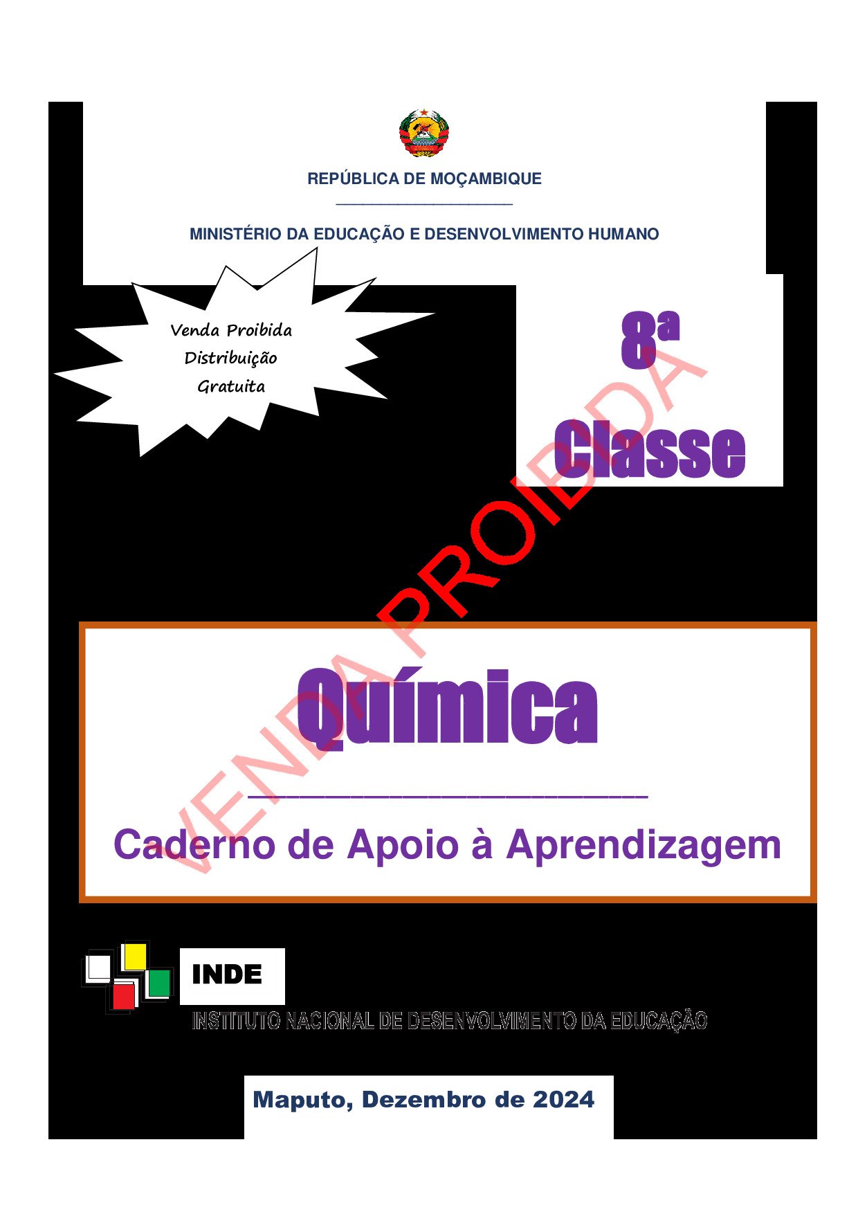 Química da 8ª Classe (Caderno de Apoio à Aprendizagem – INDE Moçambique; 2024) em PDF