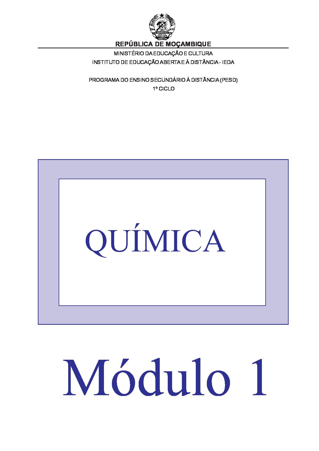 Química da 9ª Classe (Material de estudo do PESD Antigo – Moçambique) Modulo 1 em PDF